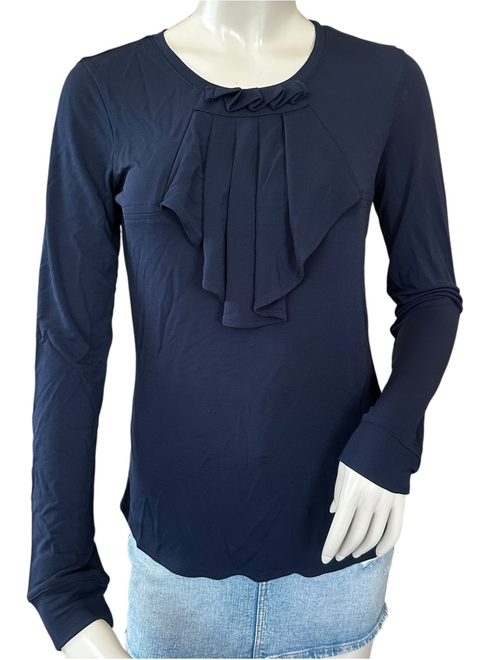 L.A.M.B. Navy Blue Ruffle Neck Fall 2007 Long Sleeve Blouse Size Large